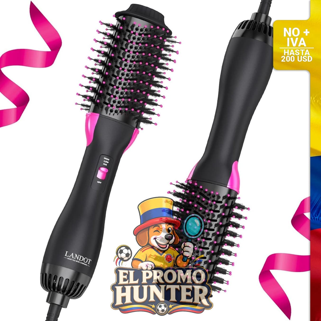 Cepillo secador de pelo de 60 cm con tecnología iónica, 3 configuraciones de calor y 2 de velocidad.