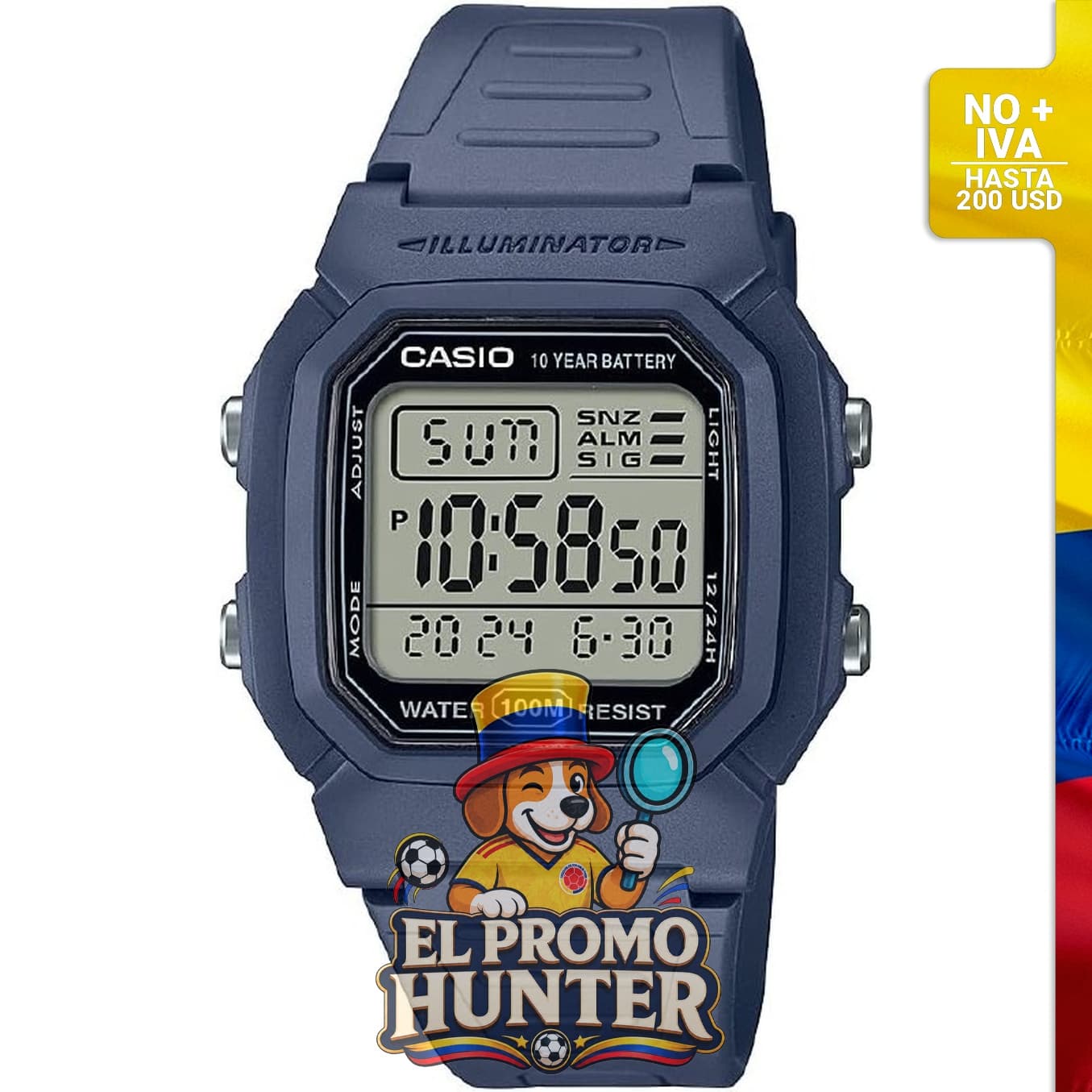 Reloj digital Casio W800HG para hombre, resistencia al agua de 100 m, alarma multifuncional, cronómetro de 100 seg, calendario automático, temporizador de cuenta regresiva, luz LED, doble hora, batería de 10 años.