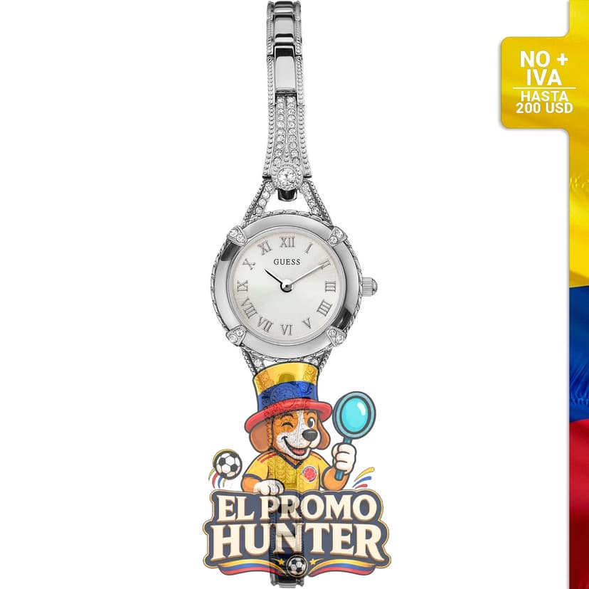 Reloj de pulsera Guess Petite en tono plateado con cristales.