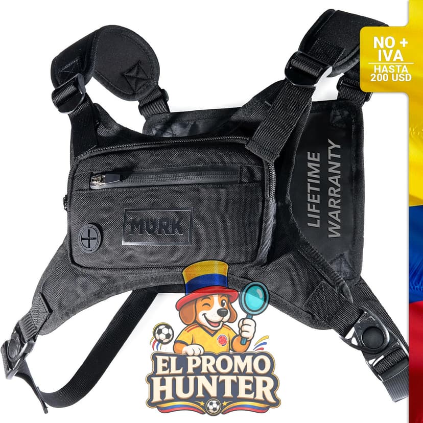 Mochila de pecho resistente al agua, diseñada para correr, con soporte para teléfono y almacenamiento adicional.