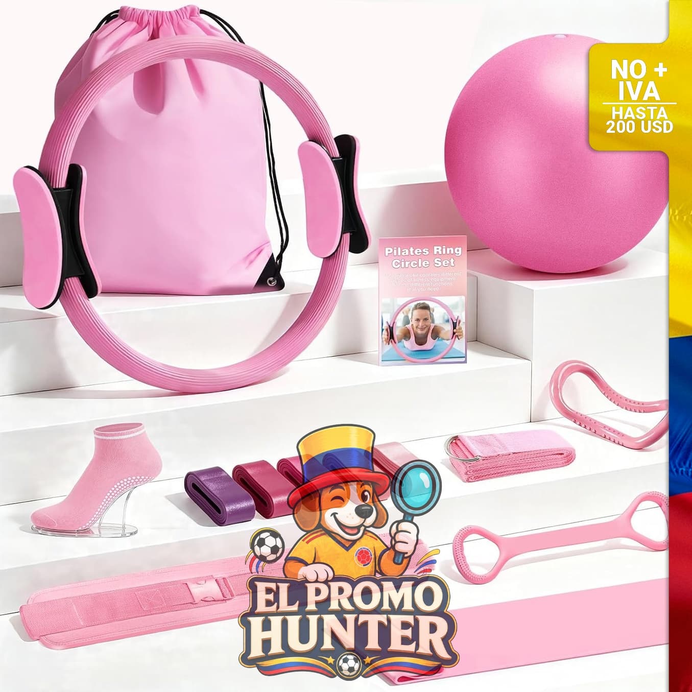 Juego de anillos de pilates y pelota de 33 cm, incluye 14 piezas de bandas de resistencia.