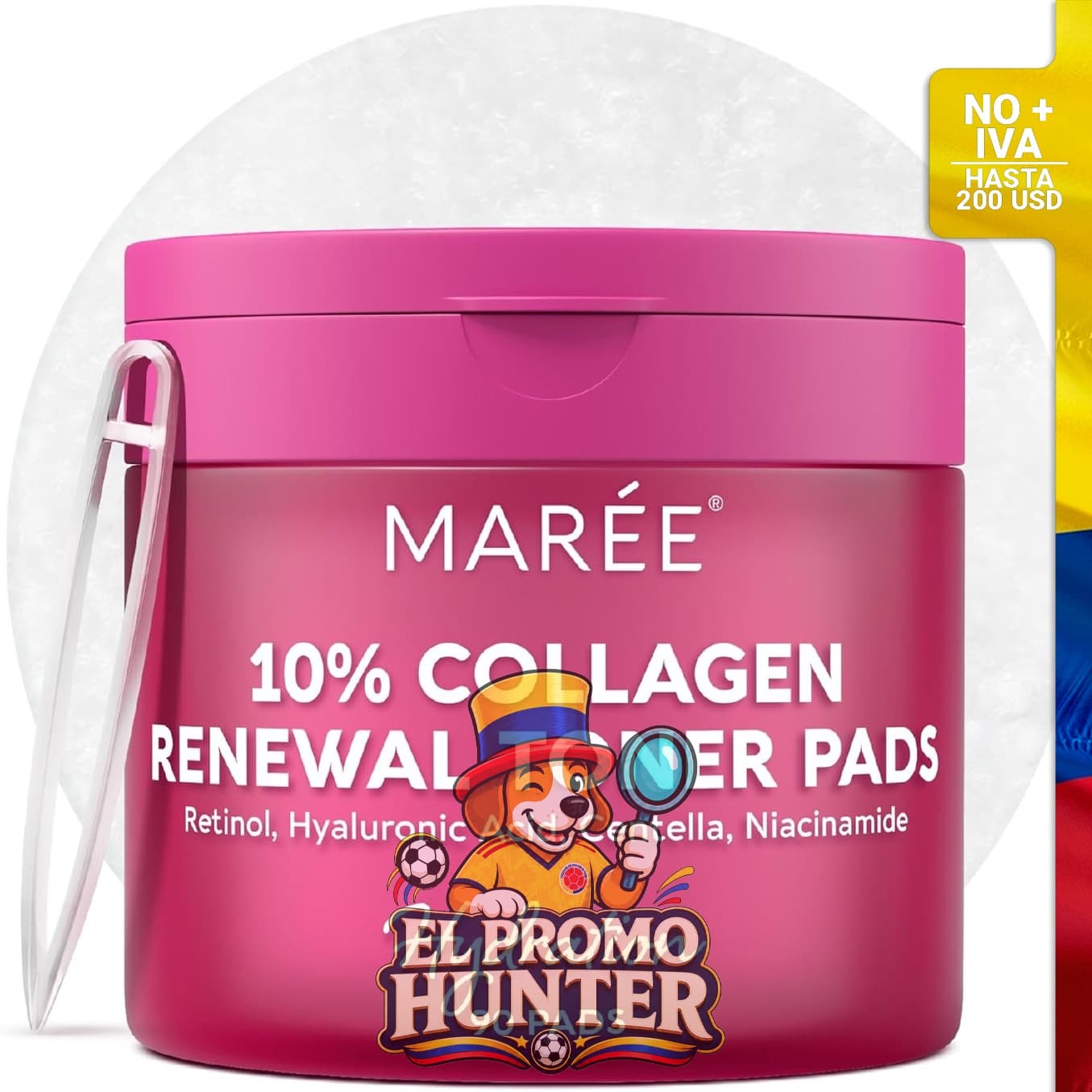 Almohadillas de colágeno con retinol para tonificar e hidratar la piel, minimizando arrugas y poros.