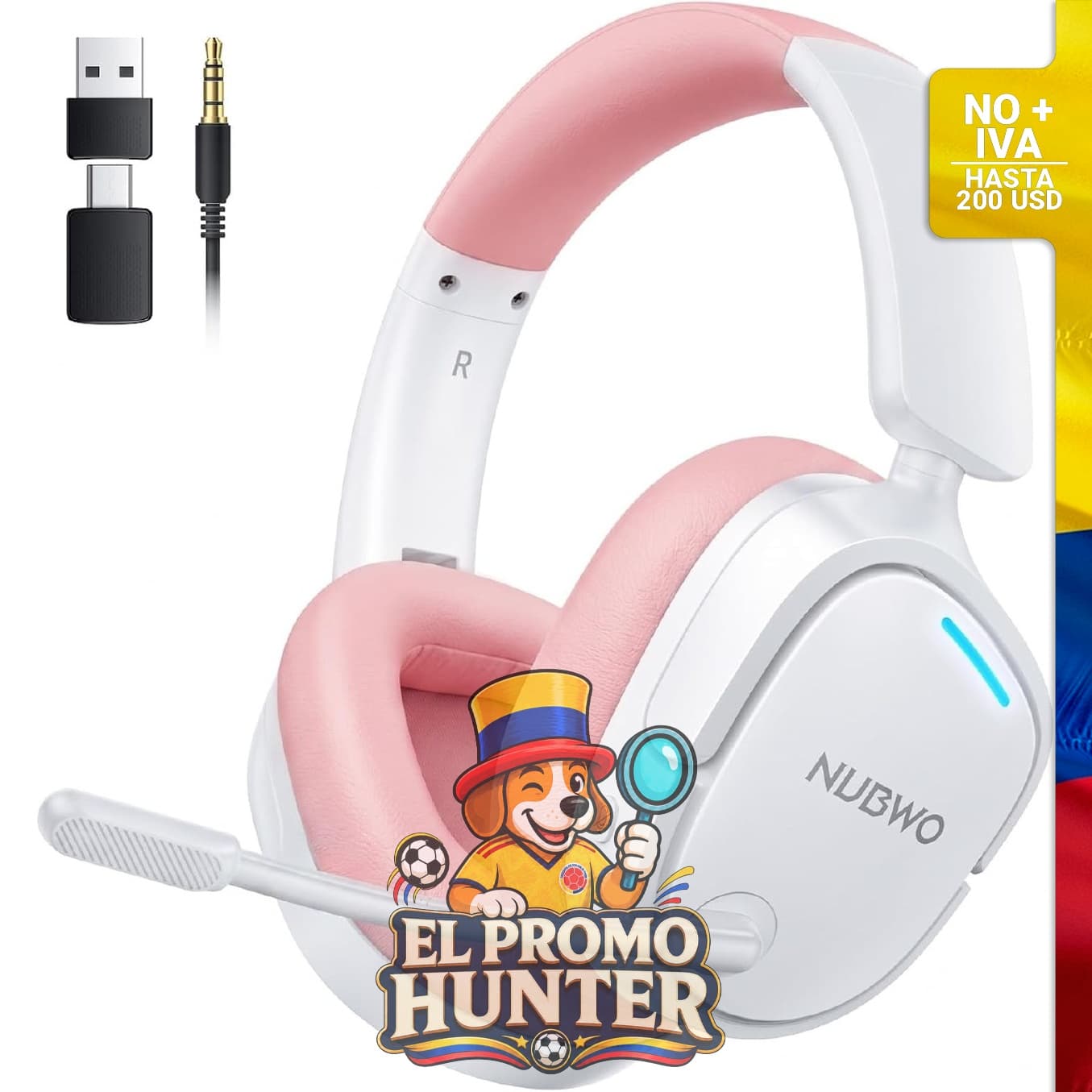 Auriculares inalámbricos NUBWO para gaming, compatibles con PS5, PS4 y PC, con conexión dual y micrófono cancelador de ruido.