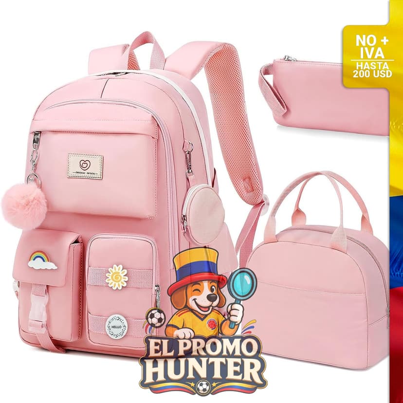 Mochila escolar Fitvc para niñas, incluye lonchera y accesorios.