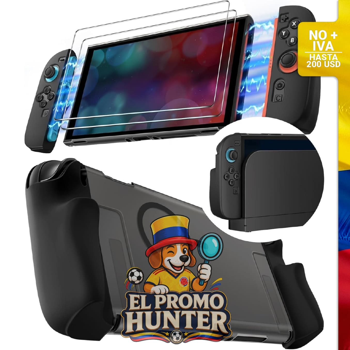 Funda protectora dividida 5 en 1 para Nintendo Switch 2, incluye accesorios magnéticos y protectores de pantalla de vidrio 9H.