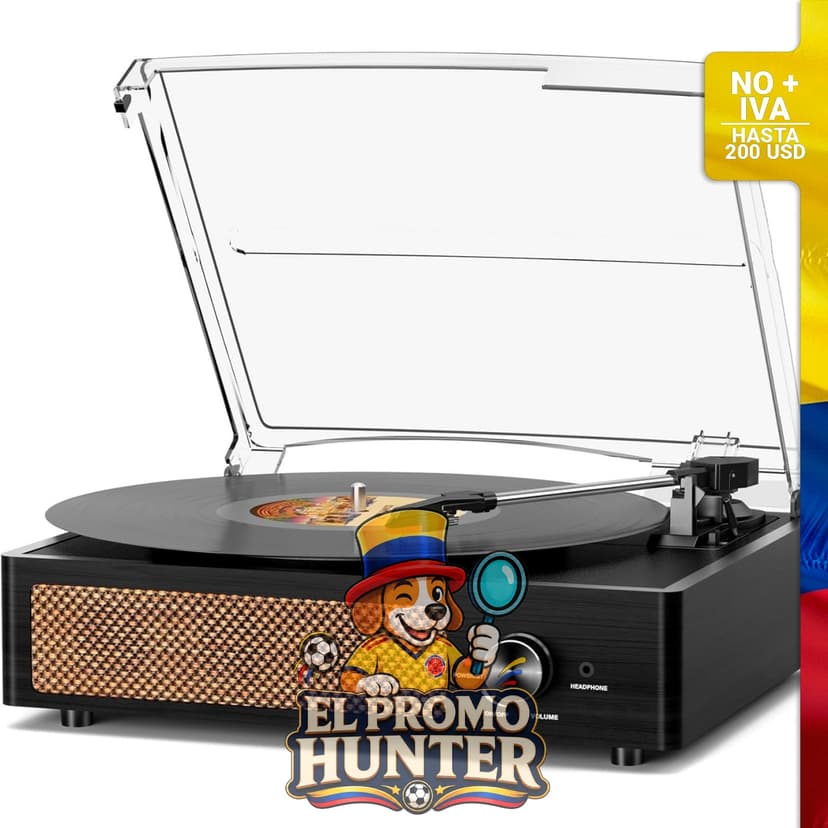 Tocadiscos para vinilo con 2 altavoces integrados, 3 velocidades y reproducción Bluetooth.