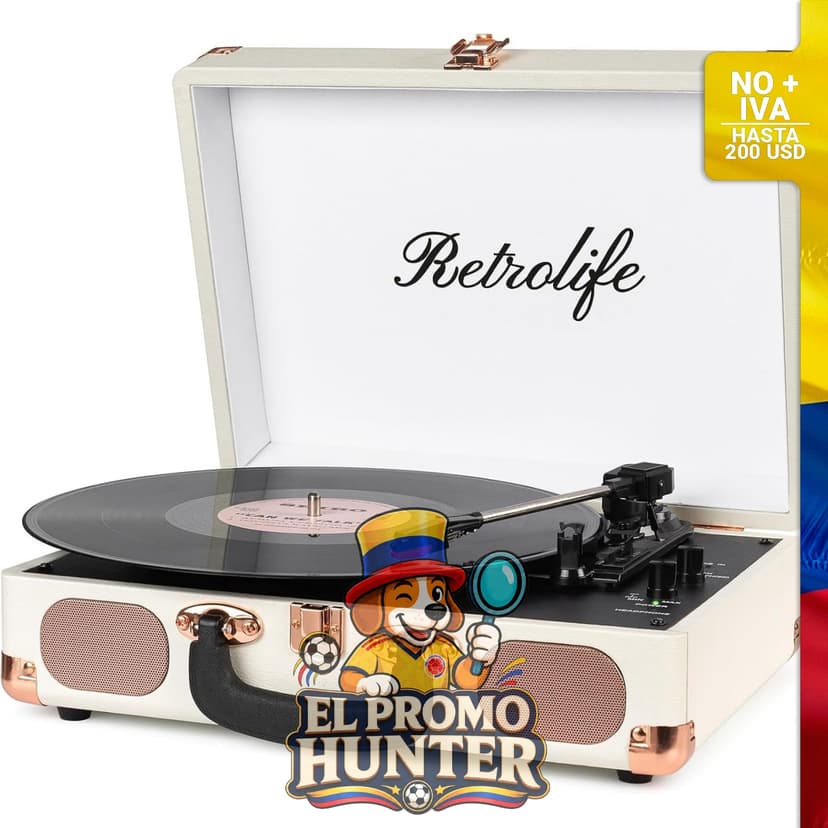 Tocadiscos portátil de 3 velocidades con altavoces incorporados, compatible con discos de 7", 10" y 12".