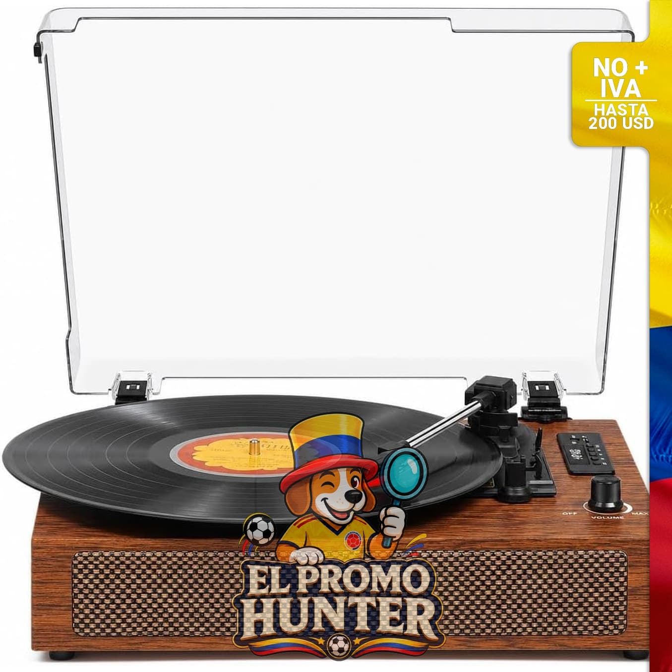 Reproductor de discos de vinilo con Bluetooth, grabación USB, altavoces estéreo, 3 velocidades y tamaños, entrada AUX.