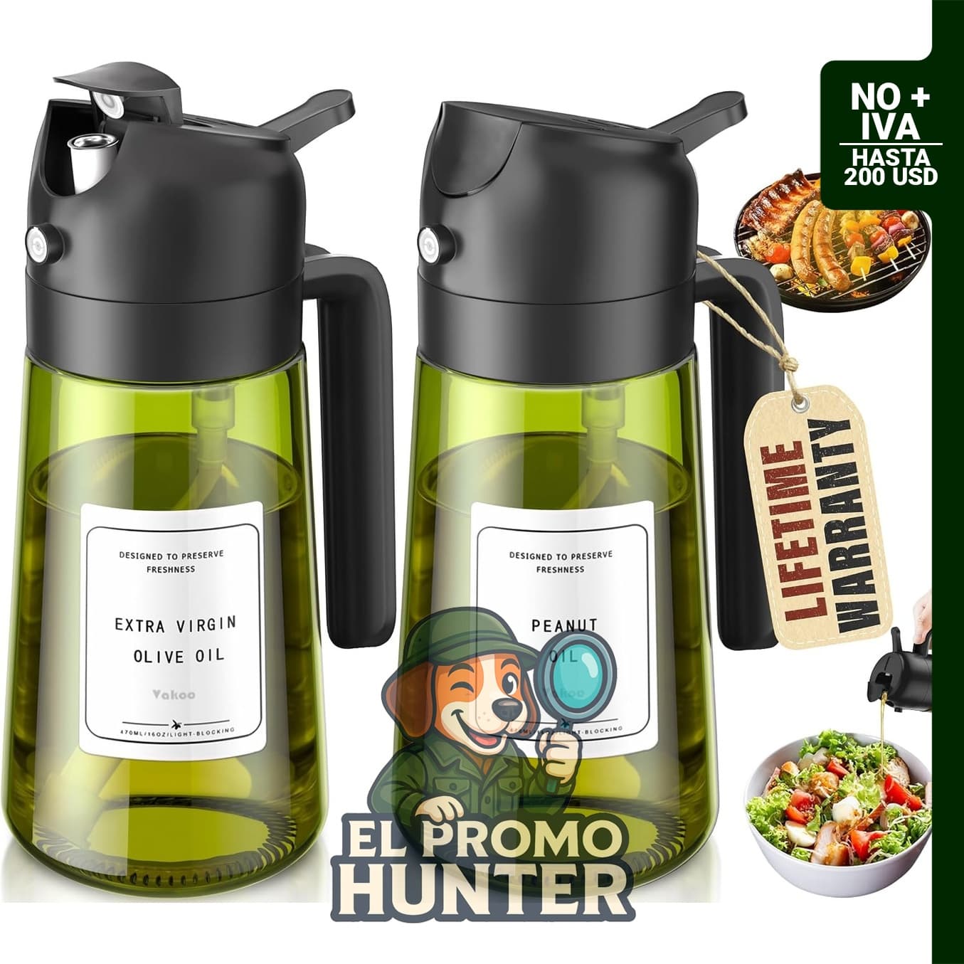 Set de 2 pulverizadores de aceite de 470 ml cada uno.