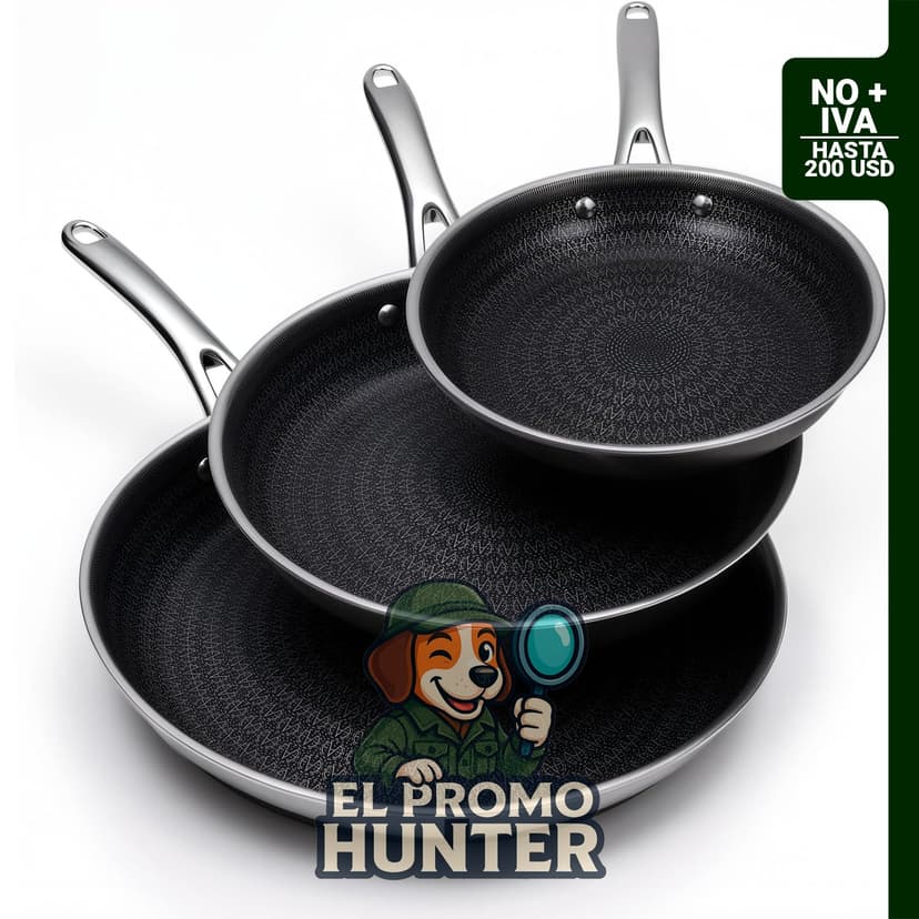 Set de 3 sartenes híbridas de acero inoxidable de la marca Ammeloo.