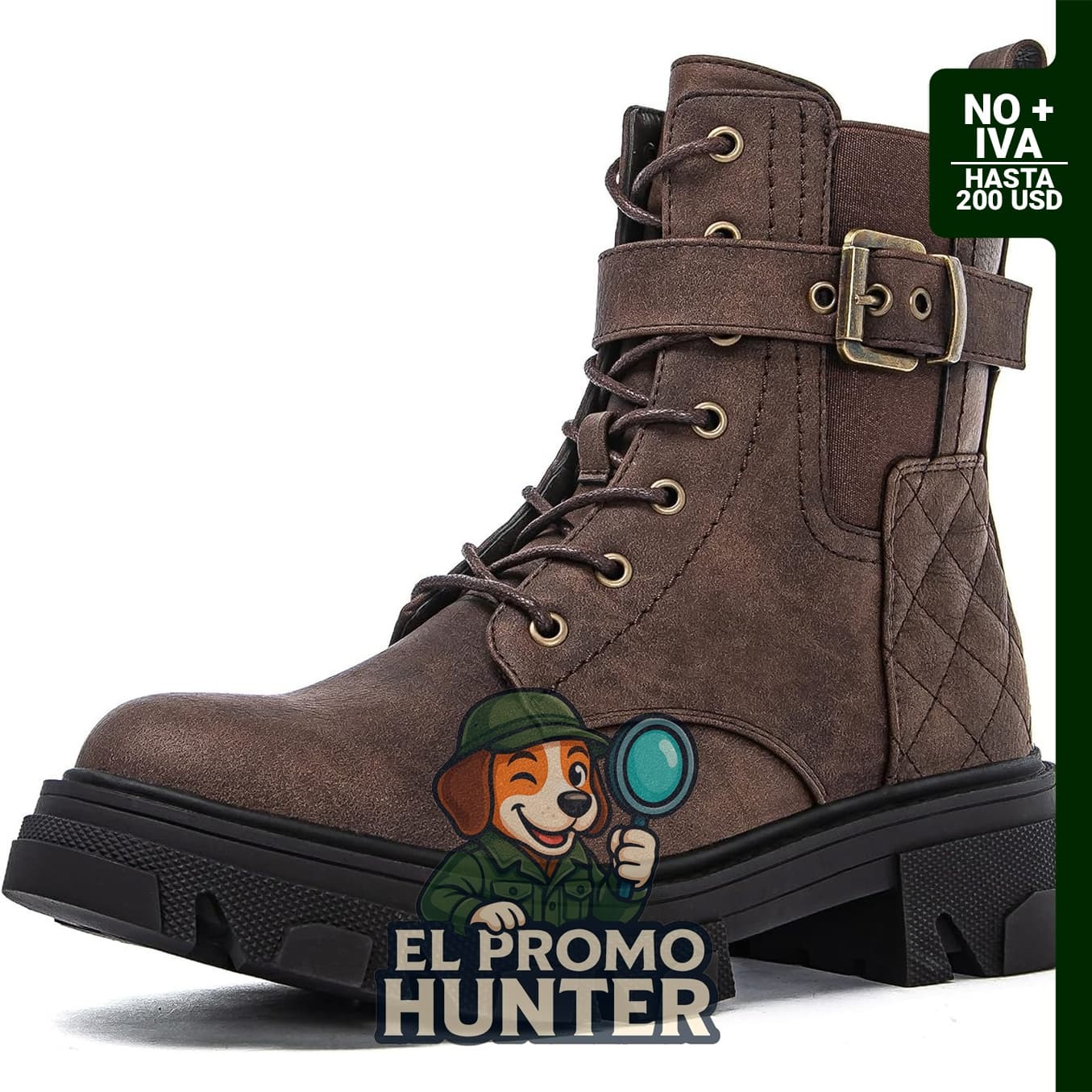 Botas de combate para mujer con cremallera y hebilla.