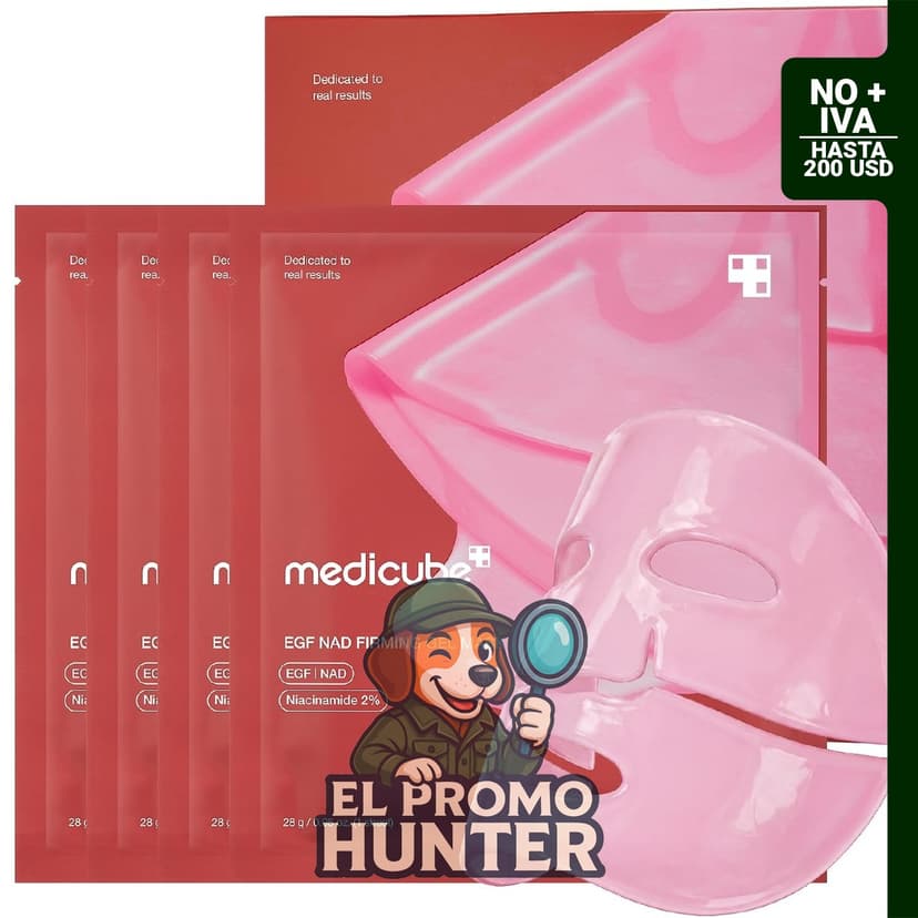 Mascarillas Hydrogel Reafirmantes Medicube con NAD+ y EGF, paquete de 4 unidades.