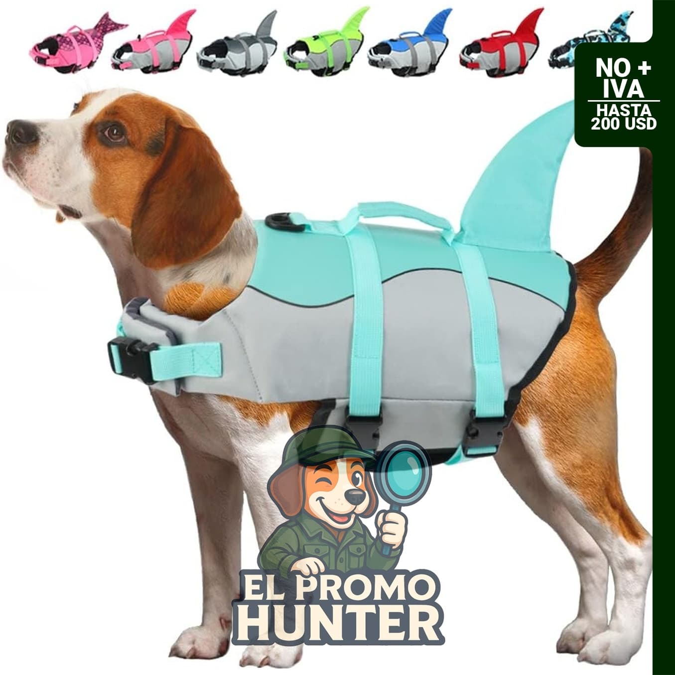 Chaleco salvavidas para perros, tamaño XS, color turquesa.