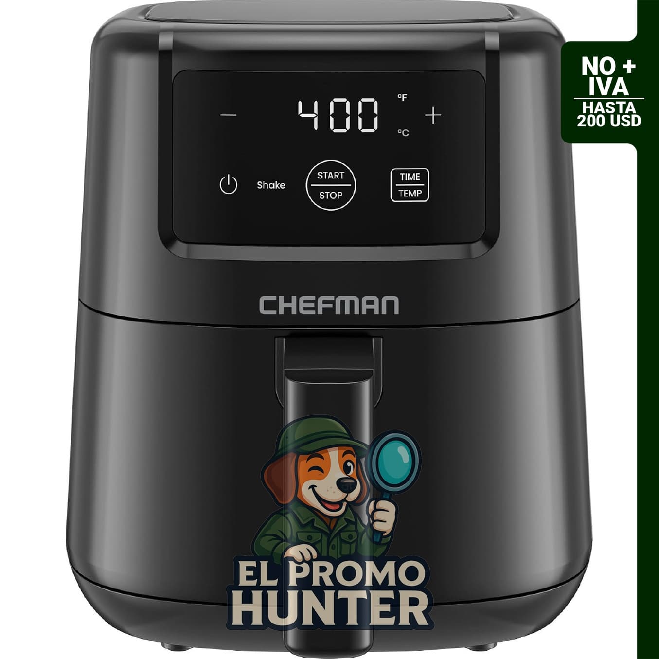 Freidora de aire Chefman de 2 cuartos (1.89 L) con capacidad para preparar alimentos fritos sin aceite.