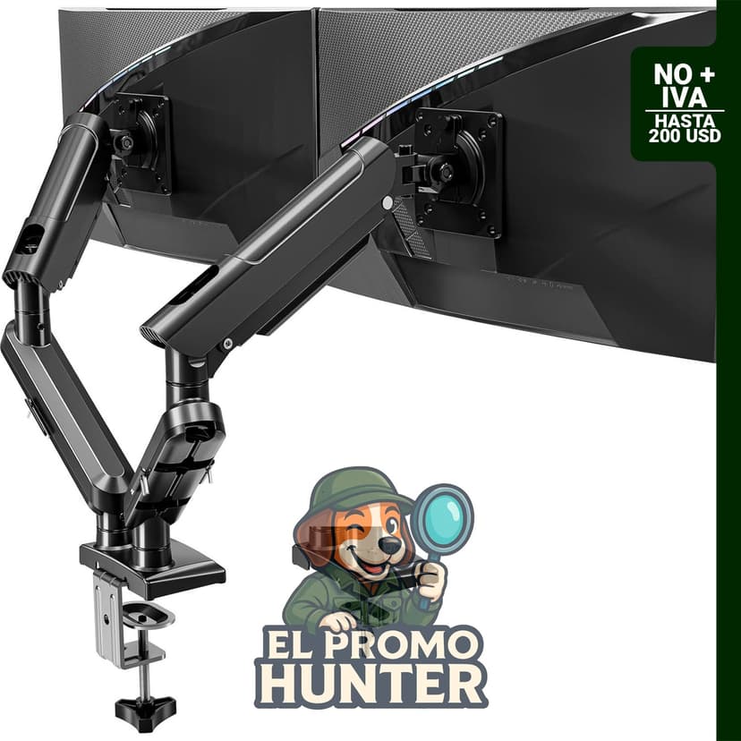 Soporte de monitor doble para pantallas de 33 a 81 cm, brazos ajustables que soportan 2 a 10 kg, compatible con VESA 75 x 75 mm.
