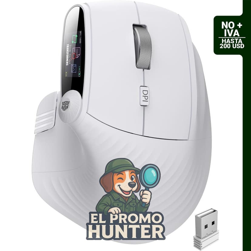 Ratón ergonómico vertical con pantalla LED y control de perilla, conectividad de 3 dispositivos (2.4G + Bluetooth dual).