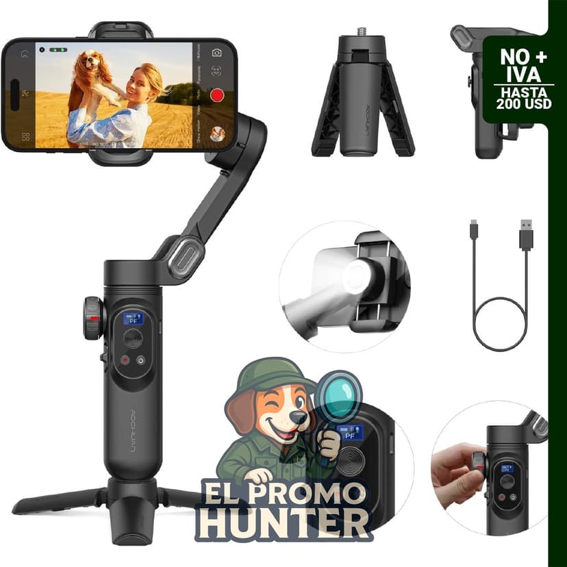 Estabilizador de cardán para smartphone, compatible con iPhone 15 Pro Max y Android, plegable, 3 ejes.