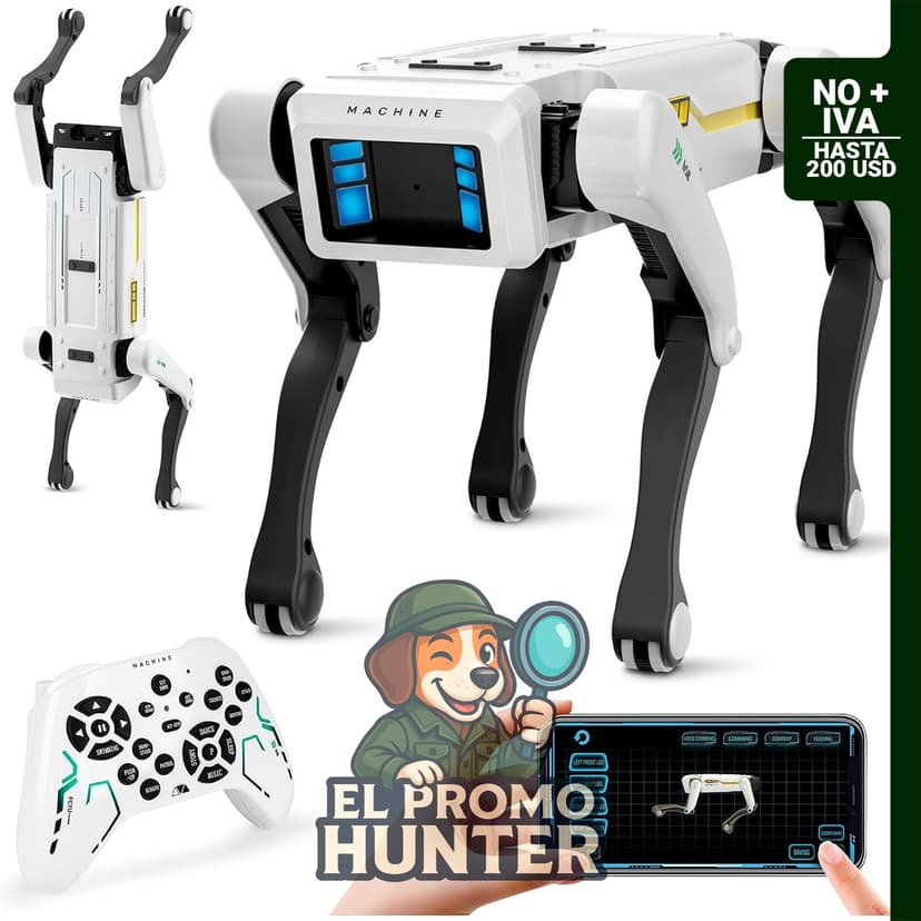 Robot perro interactivo con control de voz, más de 30 acciones y programación de aplicaciones, compatible con iOS/Android.
