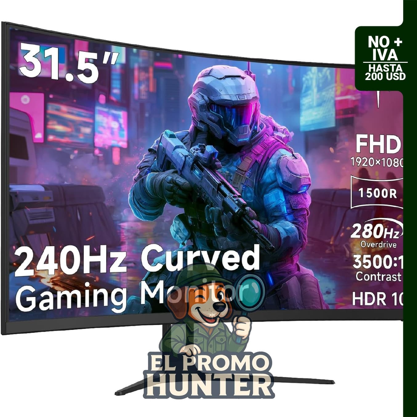 Monitor curvo KTC de 32" (81 cm) FHD 1080P, 280Hz/240Hz, 1500R, con sincronización adaptativa y HDR.