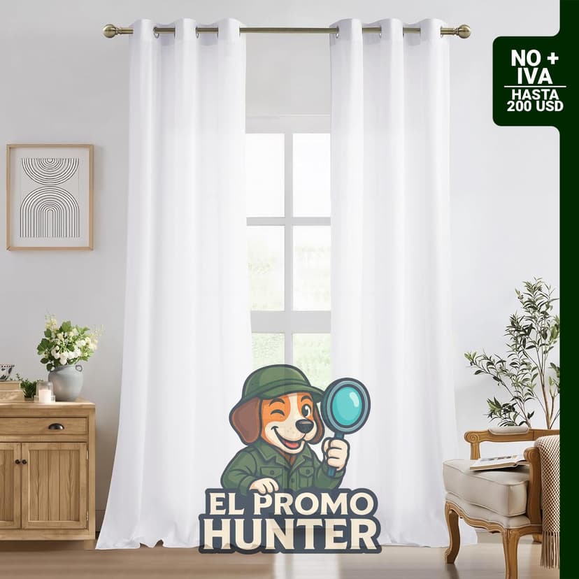 Cortinas largas traslúcidas de privacidad blancas, 120" (305 cm) de largo, juego de 2 paneles que filtran la luz.
