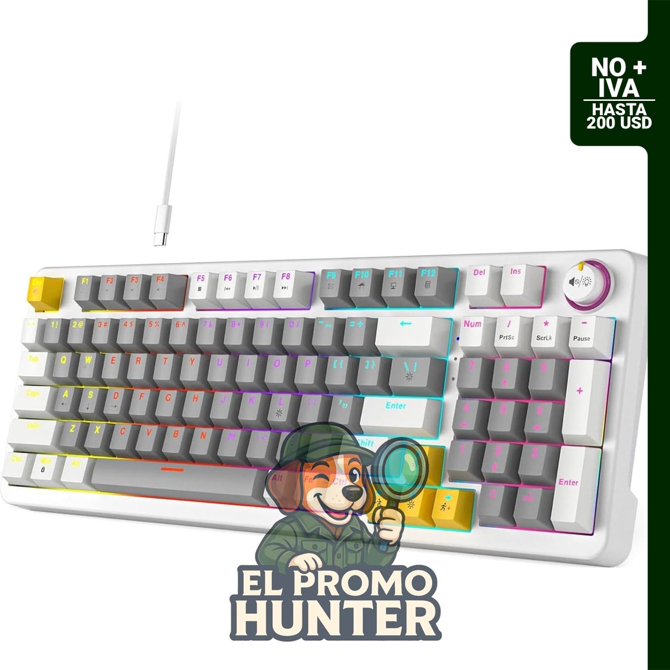 Teclado mecánico inteligente para juegos con 96 teclas, retroiluminación LED y conexión USB.