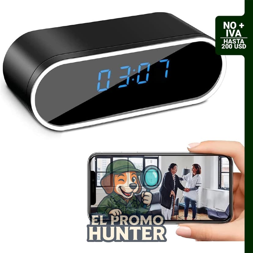 Reloj con cámara oculta 1080P HD, WiFi, detección de movimiento y visión nocturna.