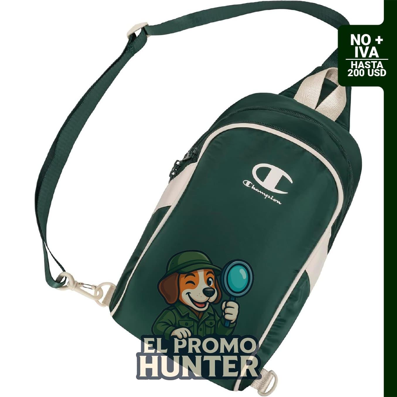 Bolso bandolera convertible Champion Oracle con correa ajustable, color verde Forest Peak, talla única.