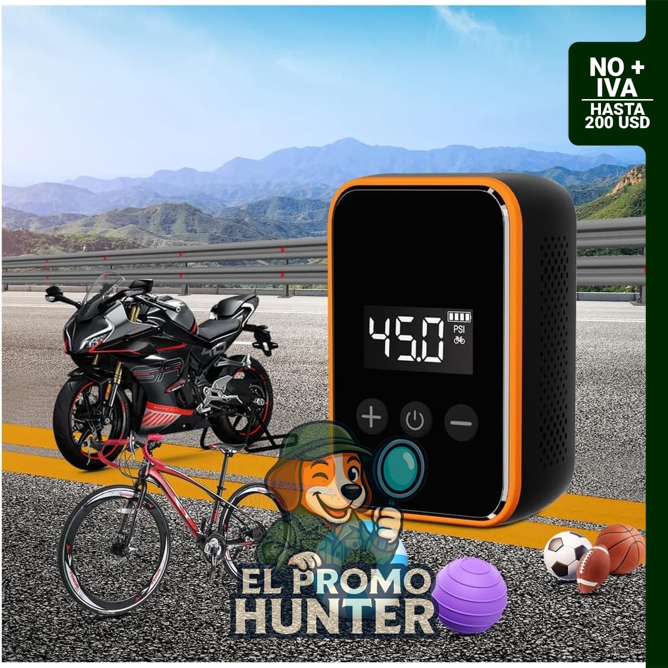 Mini bomba de neumáticos eléctrica de 150 PSI, inflado rápido en 20 segundos, compatible con válvulas Presta y Schrader.