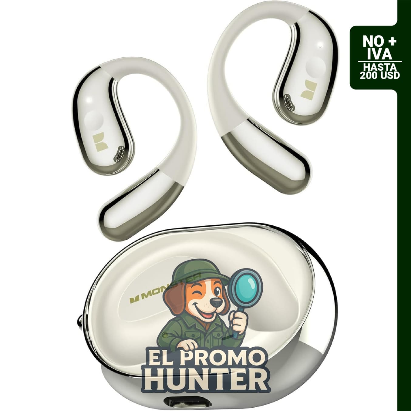 Auricular inalámbrico Bluetooth Monster Open Ear AC360 con control táctil, batería de 24 horas y certificación IPX5.