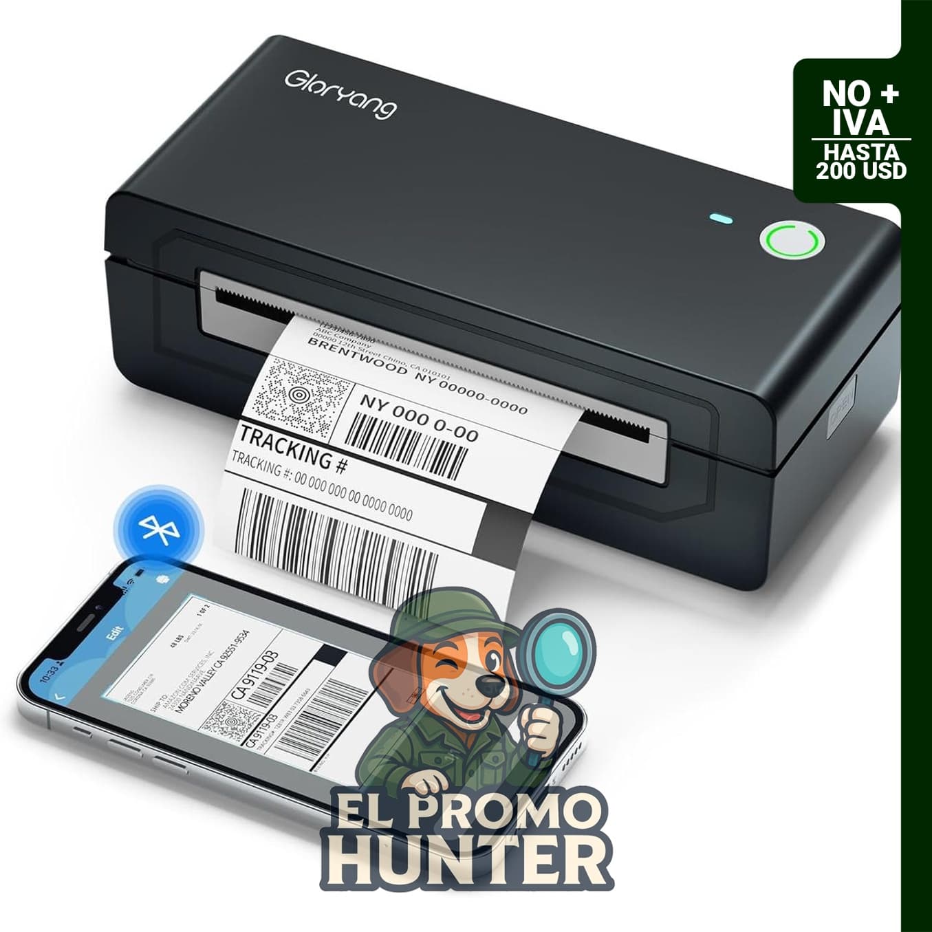 Impresora térmica de etiquetas Bluetooth 4 x 6, compatible con iOS, Android y laptops.