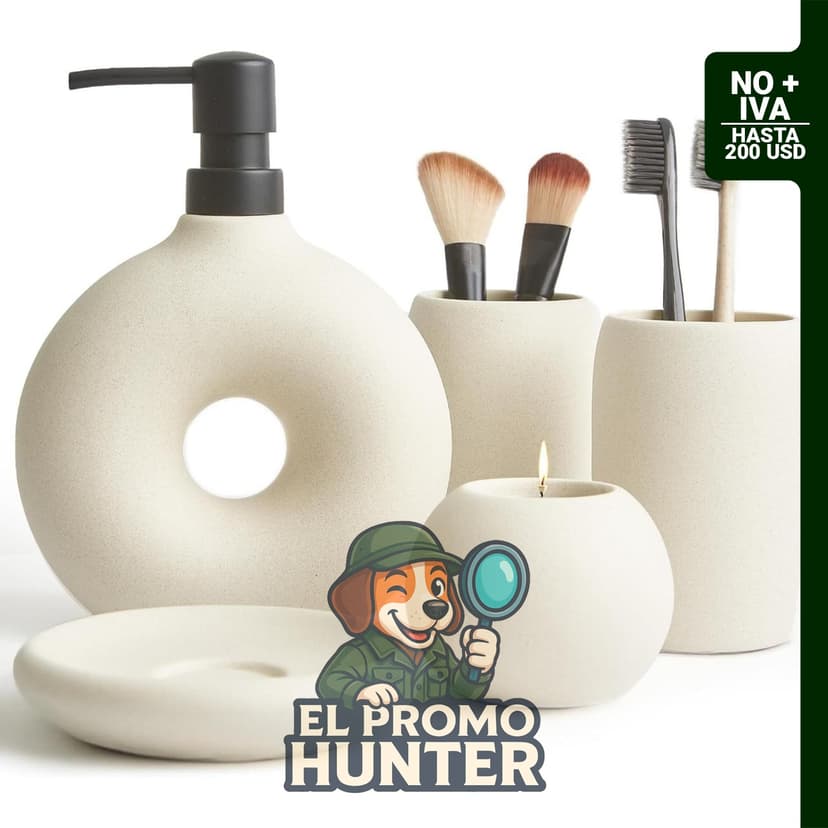 Juego de accesorios de baño de cerámica de 5 piezas, incluye dispensador de jabón de 473 ml, taza y jabonera.