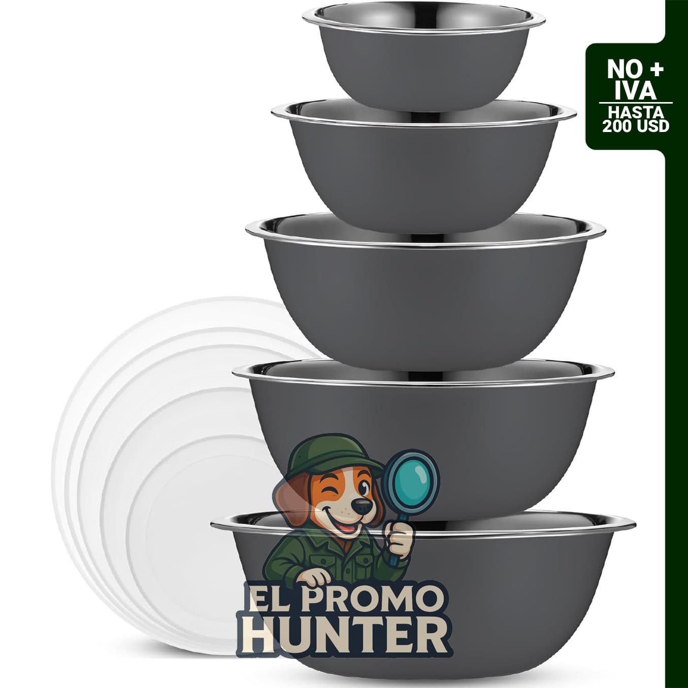 Juego de 10 cuencos de mezcla de acero inoxidable con tapas, aptos para lavavajillas.