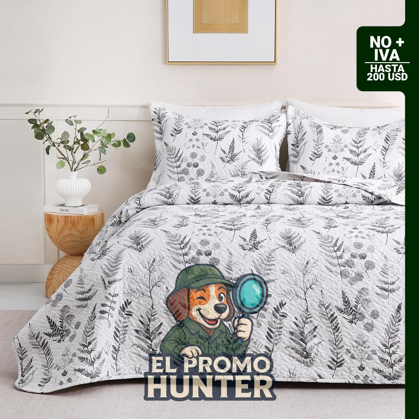 Juego de edredón floral gris y blanco, tamaño individual, incluye colcha y funda de almohada, 2 piezas.