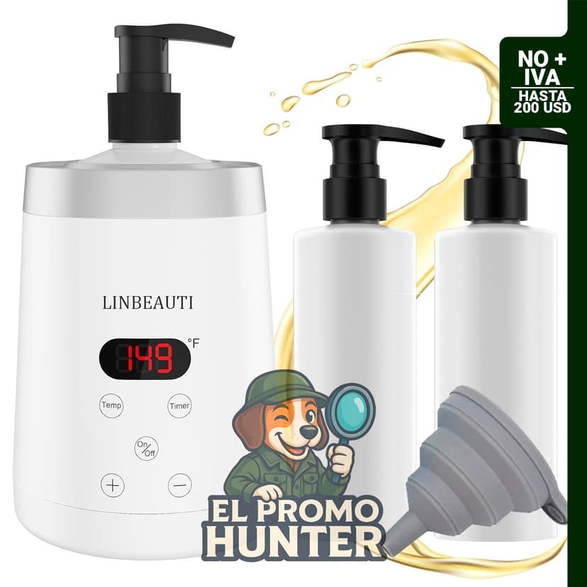 Calentador de aceite de masaje automático para lociones, incluye dos dispensadores de botellas.