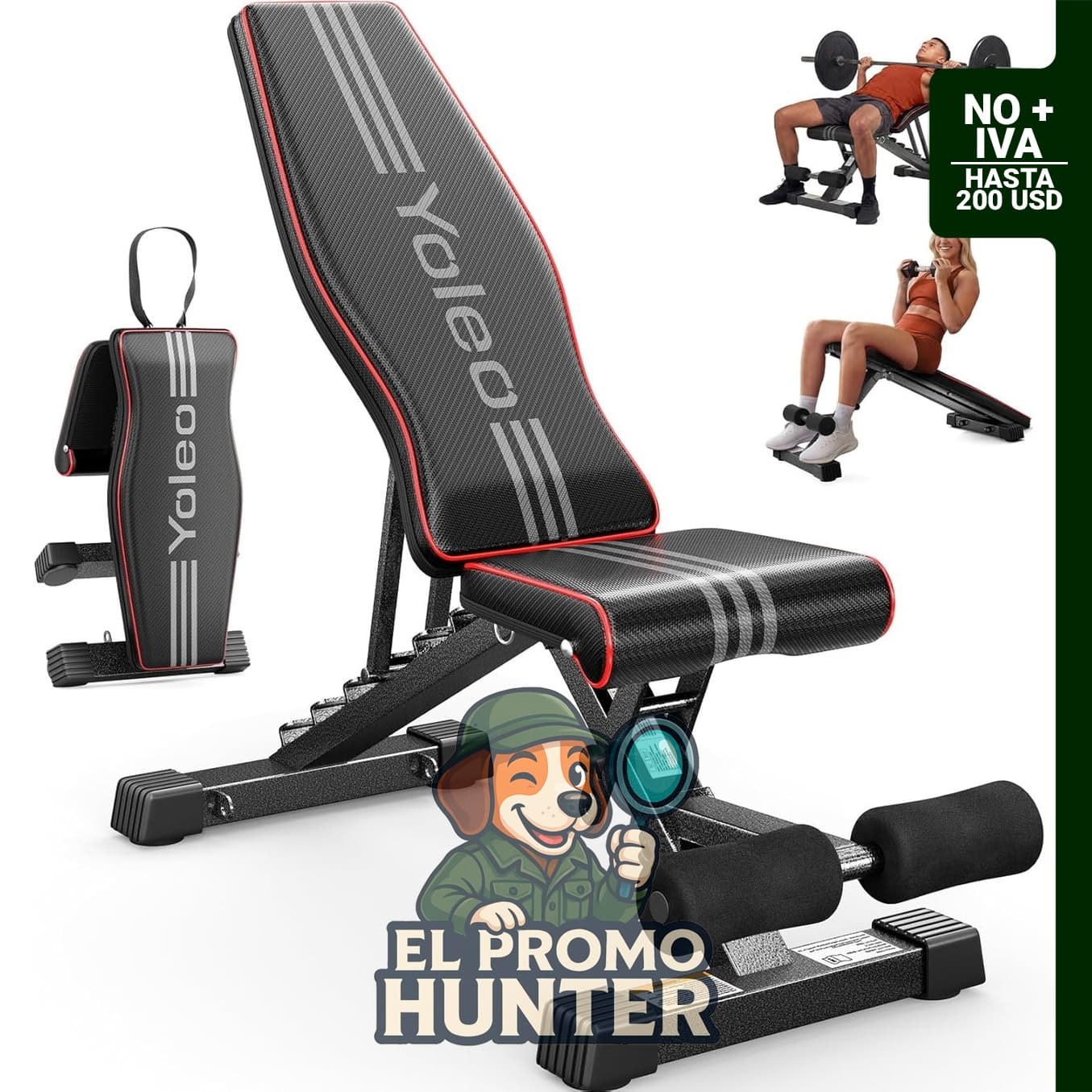 Banco de pesas ajustable YOLEO para gimnasio en casa, certificado ASTM, capacidad de 827 lbs, 98% preensamblado, plegable, 84 posiciones.