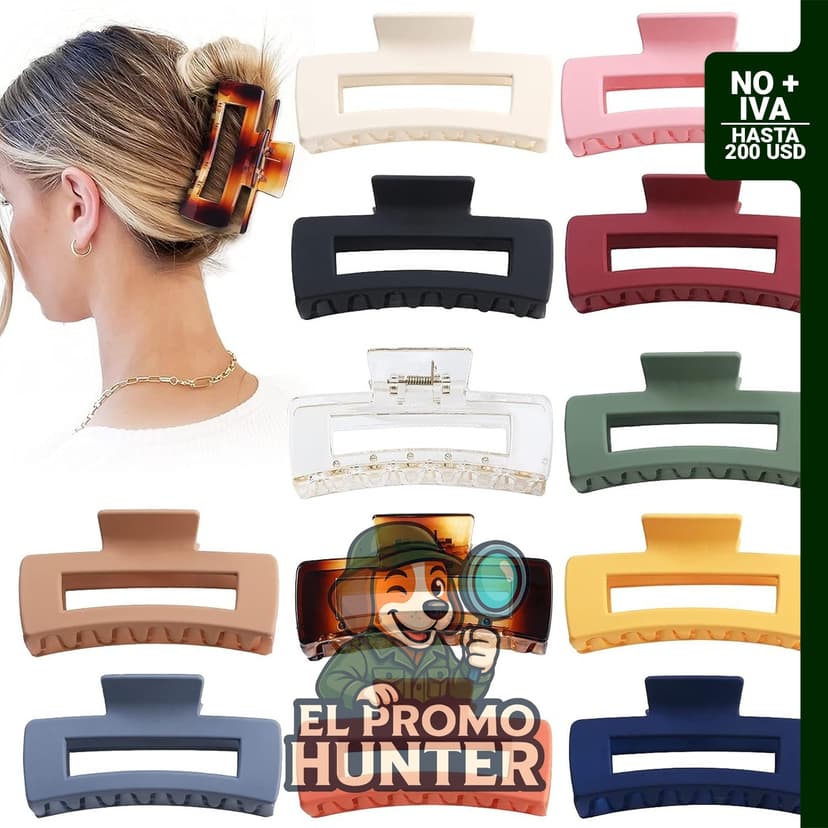 Set de 12 pinzas grandes para cabello de 10,4 cm.