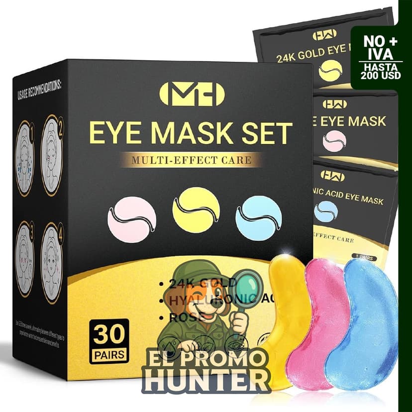 Parches para ojos con ácido hialurónico, paquete de 30 unidades.