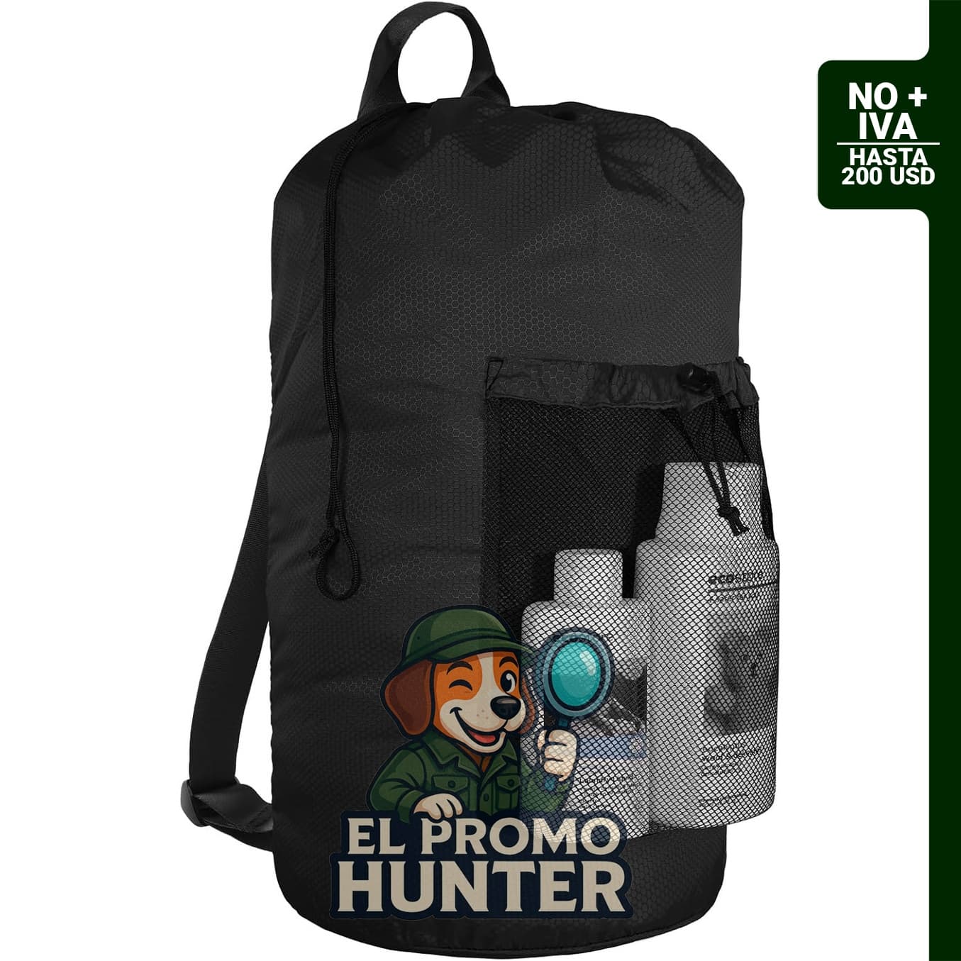 Bolsa de lavandería grande con correas de hombro, capacidad para transportar ropa.