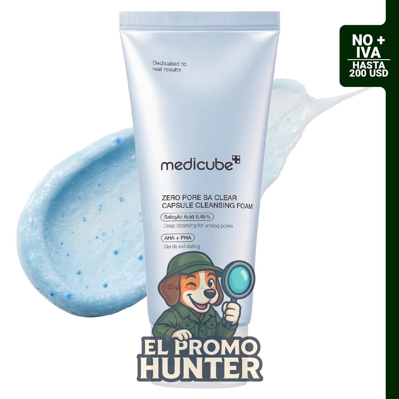 Limpiador facial medicube Zero Pore con AHA, BHA y PHA, 120 g.