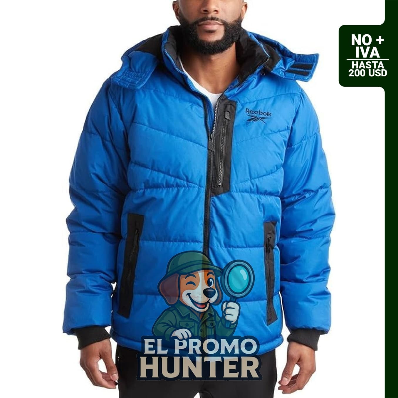 Chaqueta Reebok de invierno para hombre, diseñada para climas fríos.