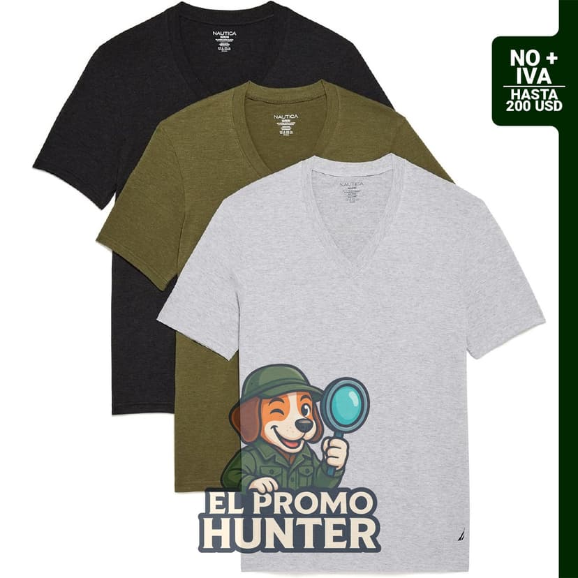 Camisetas Nautica de algodón con cuello en V para hombre, paquete de 3 unidades.