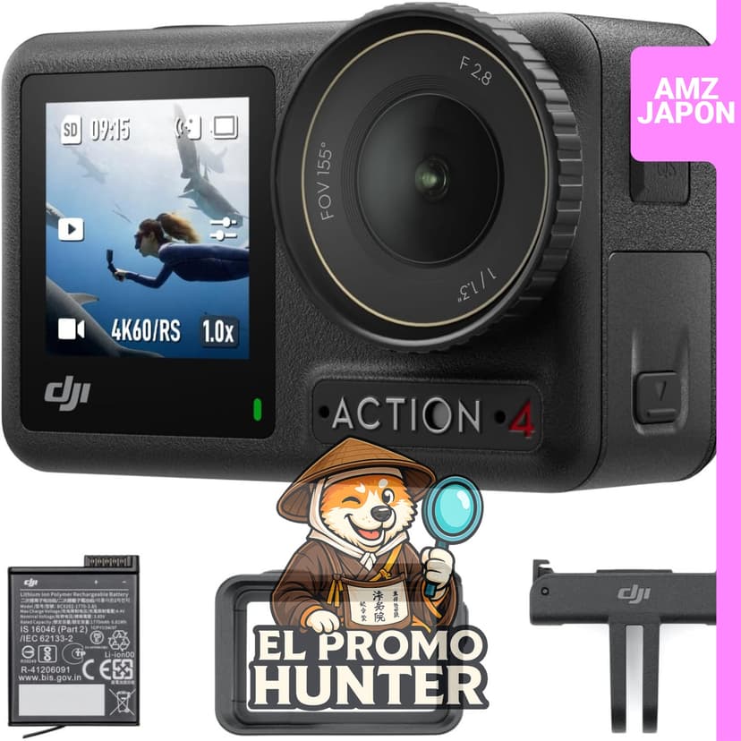 Cámara de acción DJI Osmo Action 4 Essential Combo, compatible con 4K/120 fps, resistente al agua, sensor de 1/1.3".