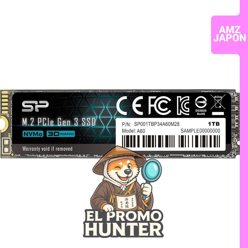 SSD Silicon Power SP001TBP34A60 de 1TB, formato M.2 2280, interfaz PCIe 3.0x4, NVMe 1.3.