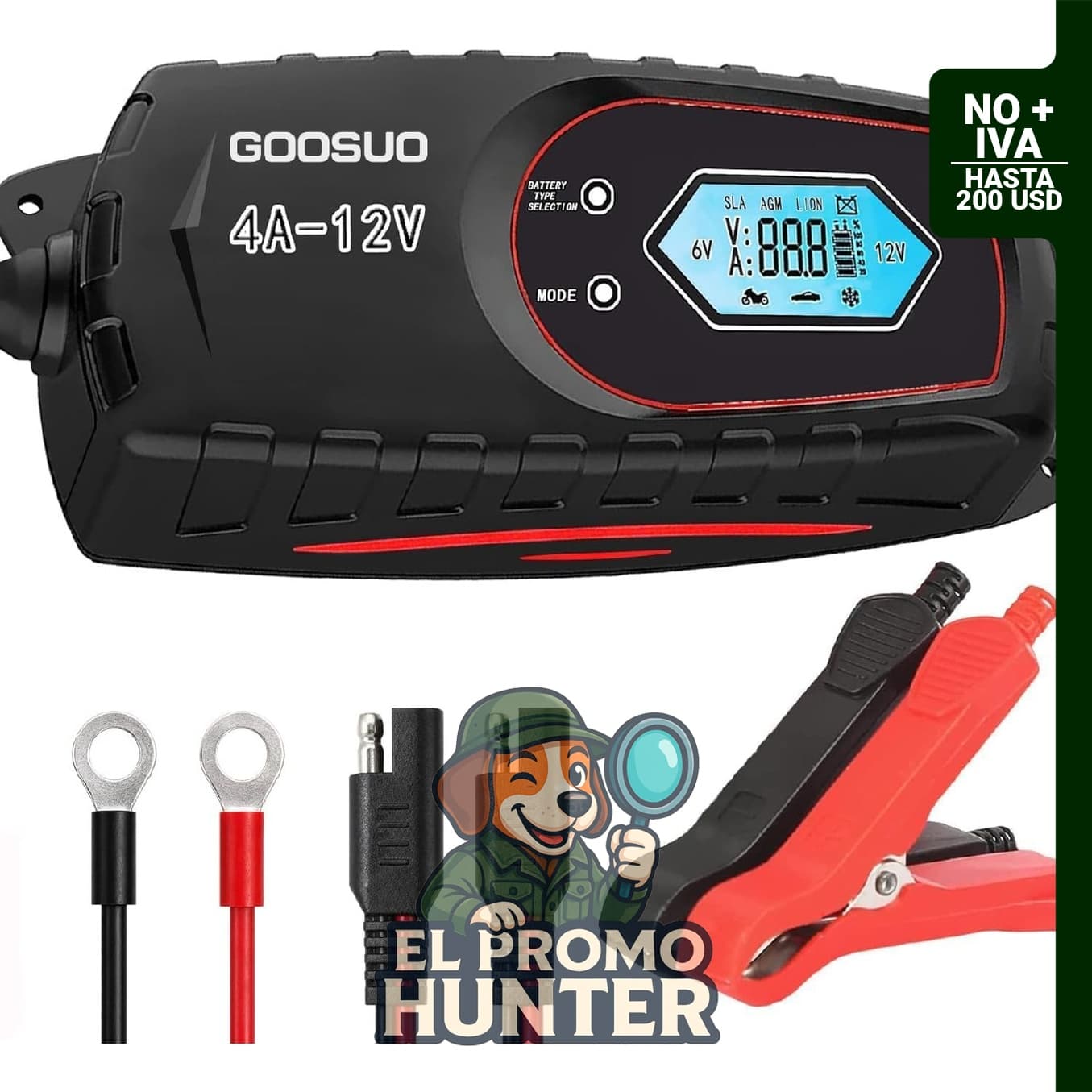 Cargador de batería automático de 6V y 12V, mantenedor de batería para vehículos y equipos.