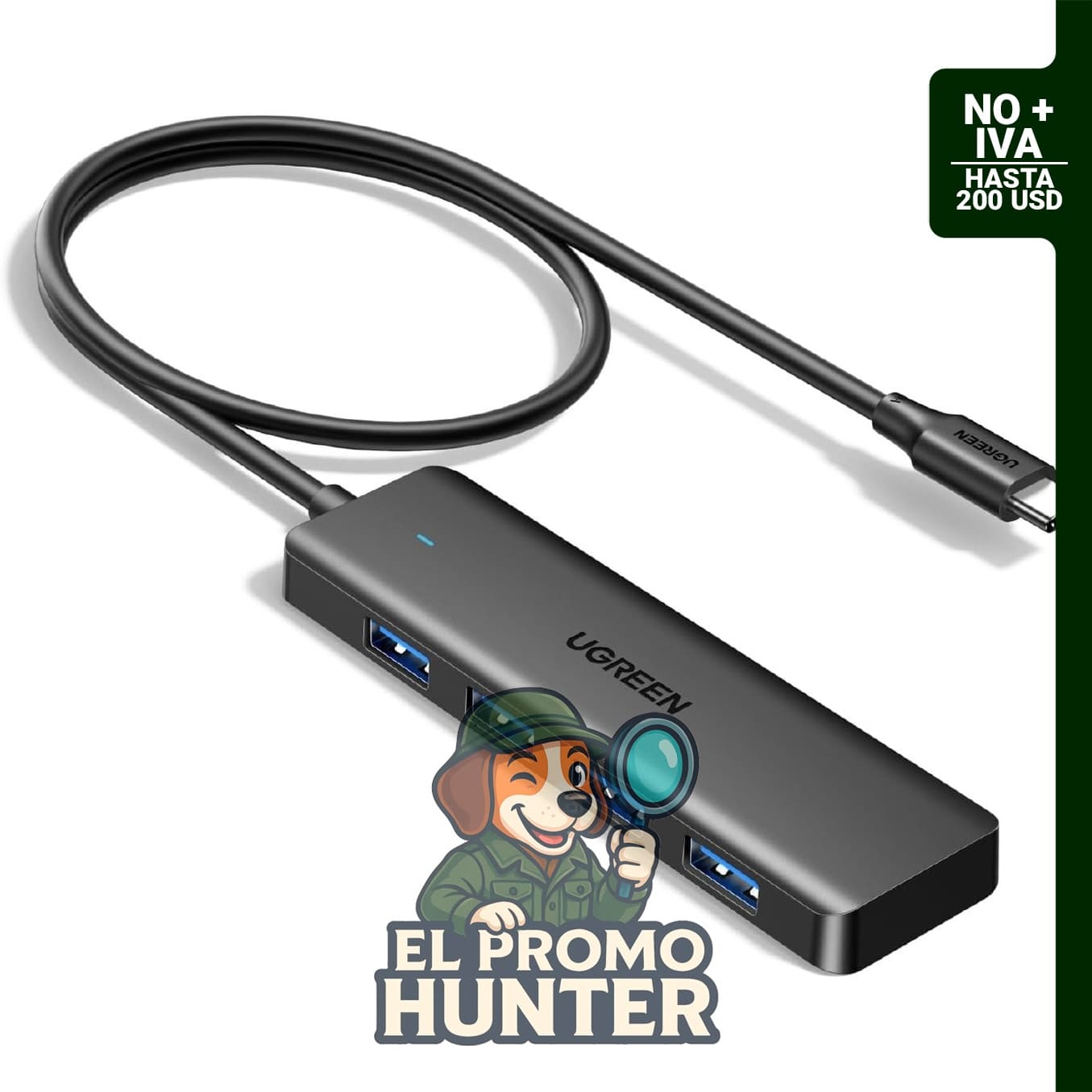 Hub USB C UGREEN con 4 puertos USB A, compatible con laptop, PC, Xbox y PS5.
