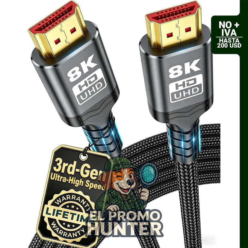Cable HDMI 2.1 de 3 m, 48 Gbps, compatible con 8K@60Hz y 4K@120Hz, con soporte para HDR dinámico y Dolby Atmos.