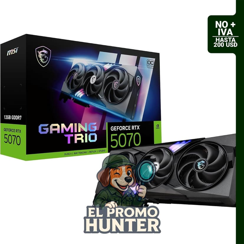 Tarjeta gráfica MSI RTX 5070 Gaming Trio OC, 12 GB GDDR7, 192 bits, 2625 MHz, DisplayPort x3 2.1a, HDMI 2.1b.