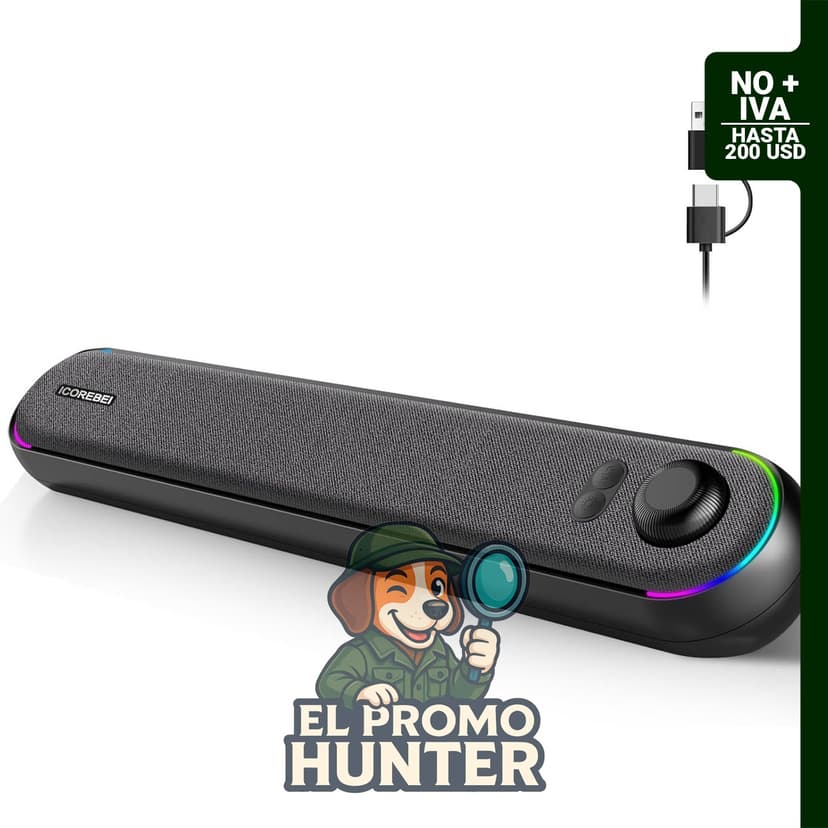 Barra de sonido estéreo ICOREBEI, compatible con computadoras, Mac, portátiles y tabletas. Conectividad Bluetooth 5.3 y USB tipo C.