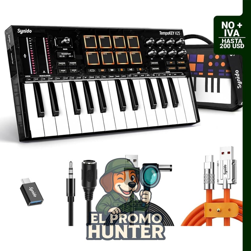 TempoKey K25 Controlador MIDI USB de 25 teclas con 8 almohadillas de batería y pantalla OLED.