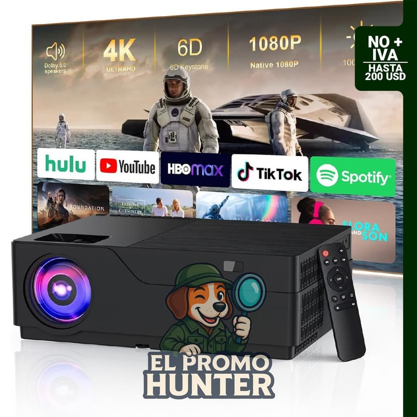 Proyector XENPONAD con WiFi y Bluetooth, resolución 4K nativo y 1080p, portátil para cine en casa y uso exterior.